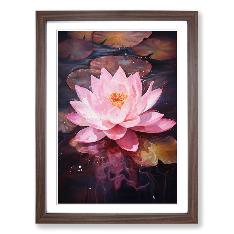 Lotus Flower Abstract No.2 - Single Picture Frame Print on Wood, Walnut Framed, 34cm H x 25cm W x 2cm D