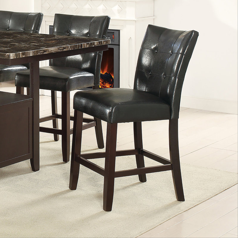 Chaise haute de salle à manger rembourrée en cuir, noir (ensemble de 2)
