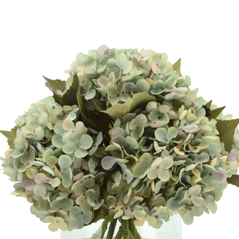 Hydrangea Bouquet In Bubble Glass Vase, Teal