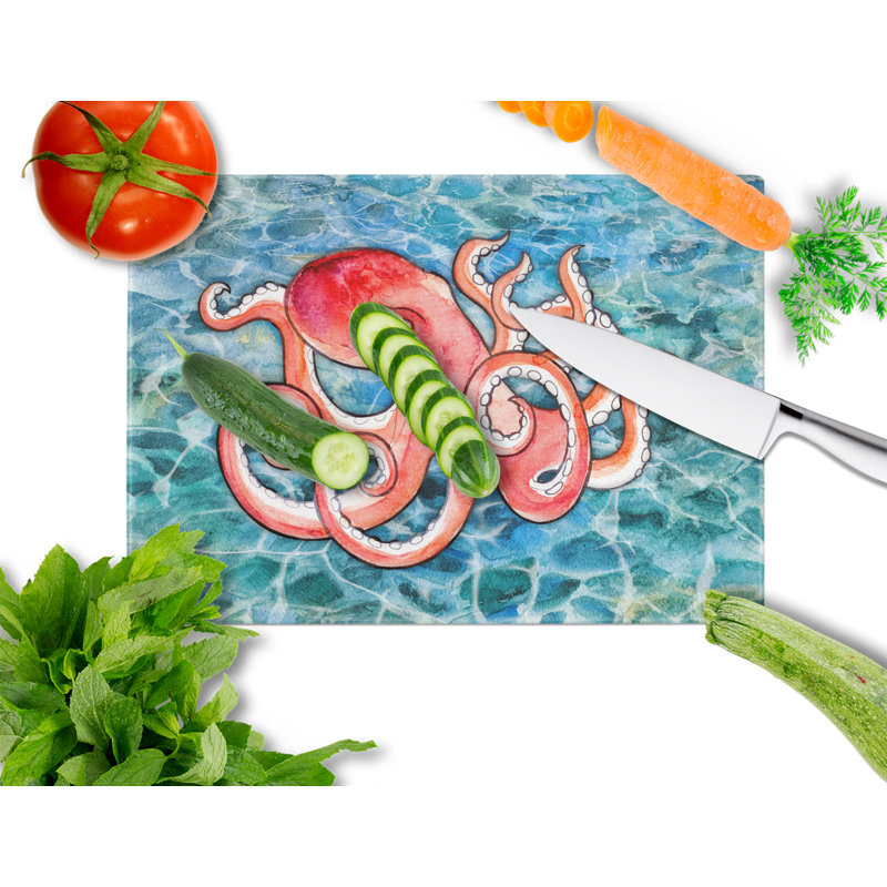 Large Multicolor Tempered Glass Octopus Cutting Board