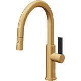 Corsano Contemporary Pull Down Kitchen Faucet with Button Sprayer Low Arc Spout and BFB Series Handle