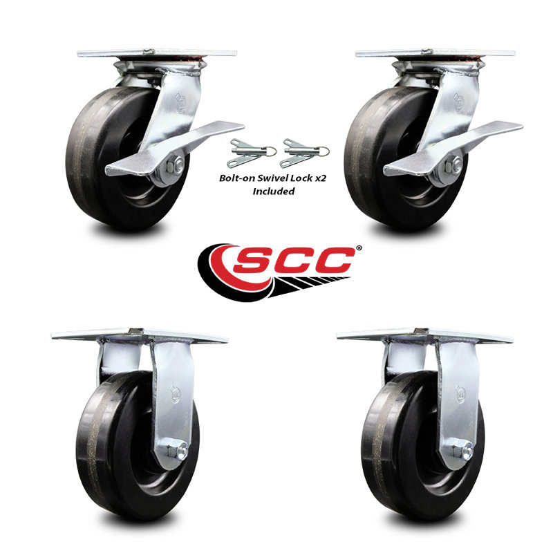 6 Inch Phenolic Caster Set 2 Brakes/Swivel Locks and 2 Rigid Service Caster