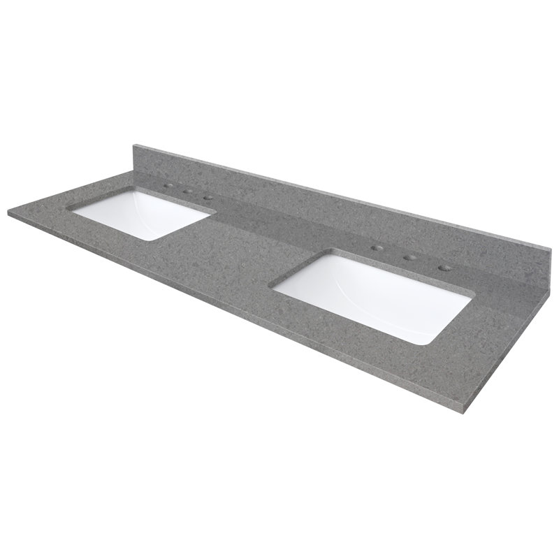 61 po Comptoir en quartz mat avec deux éviers rectangulaires Lotte Radianz Contrail, Contrail mat