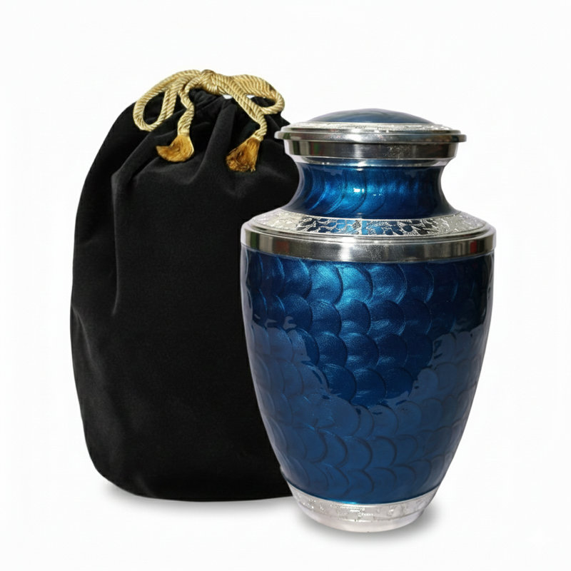 Silver-Toned Accents Urn, Blue