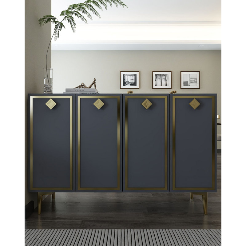 Console moderne avec de nombreuses tablettes, anthracite et or, 47,2 po x 29,5 po x 11,6 po | 100% panneau de particules enduit de mélamine, épaisseur: 0,7 pouce | Fixation murale, élégante et fonctionnelle pour le salon ou le vestibule