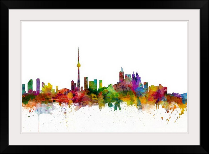 «Toronto Canada Skyline» par Francy, impression, Cadre noir, H 28 po x l 38 po x P 1 po