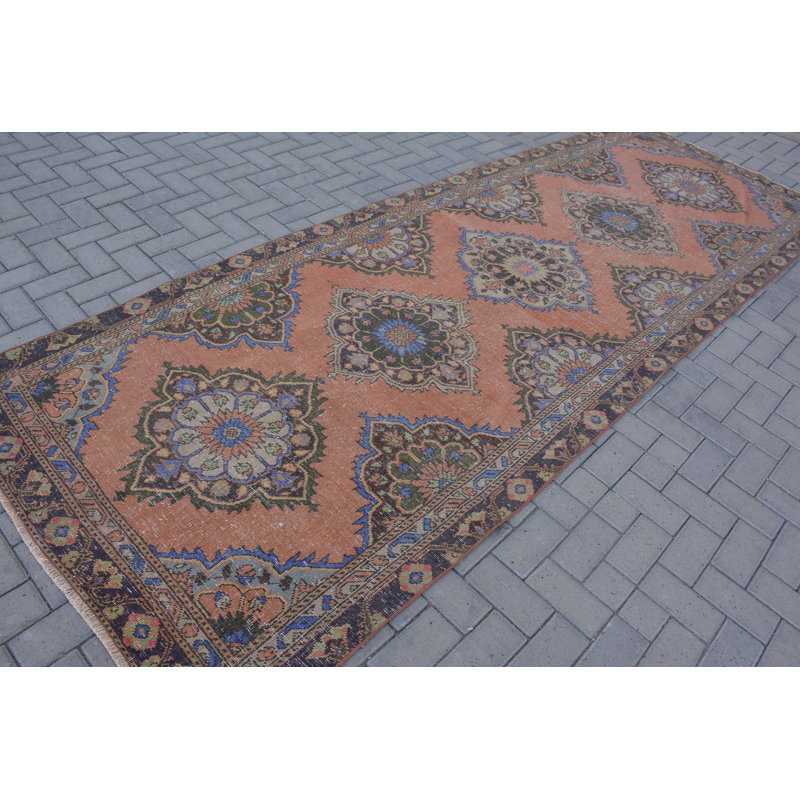Tapis rétro, tapis bleu, tapis Boho, tapis de luxe, tapis de couloir 4,3 x 12,3 pi, tapis turc