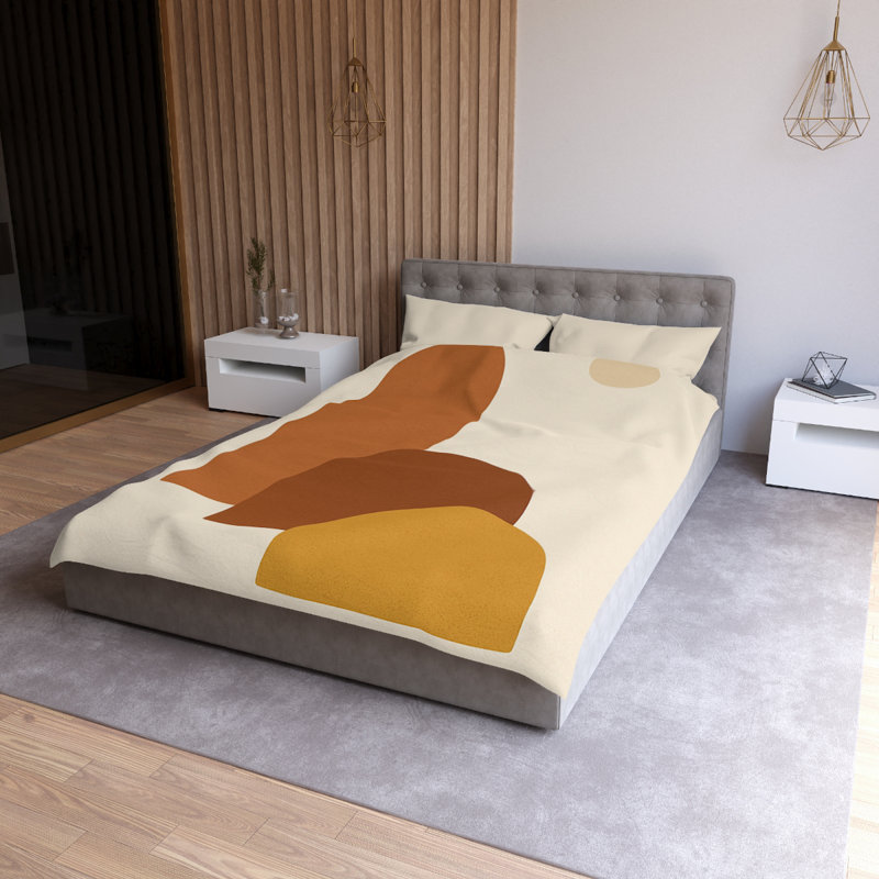 Microfiber Duvet Cover Boho Style, Design 16, Twin Duvet Cover, Orange/Brown/Yellow/Cream