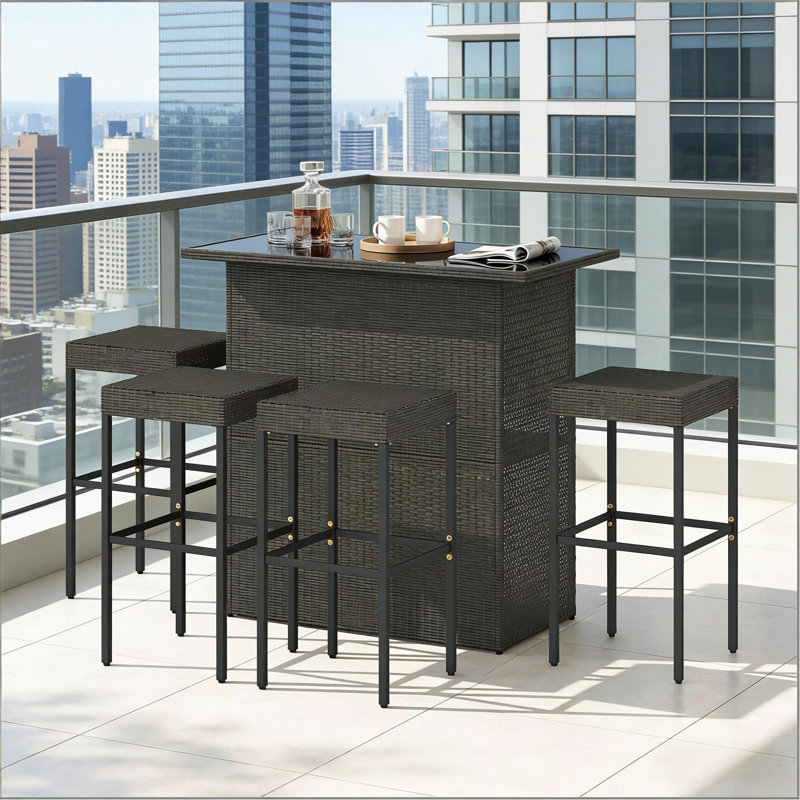 Ensemble de mobilier d'extérieur pour la cour arrière, ensemble de bar extérieur confortable, ensemble de bar en osier de rotin 5 pièces