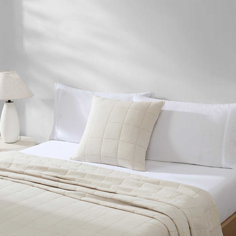 Calvin Klein Cotton Gauze Solid Beige Square Pillow Cover, Beige