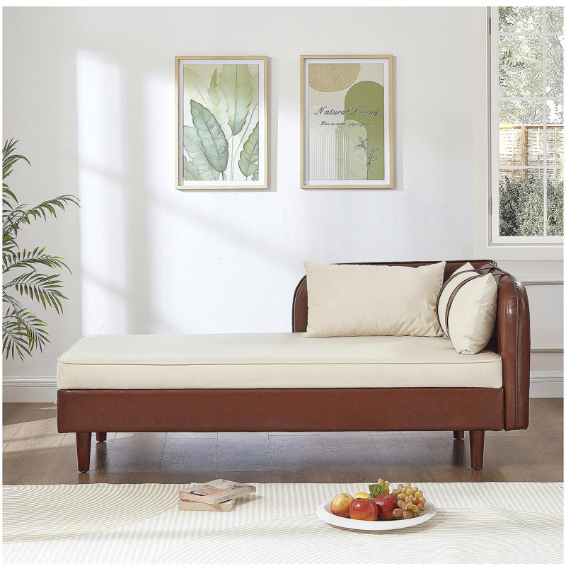Canapé de rangement 65 po en polyuréthane brun et velours beige, Brun / Beige