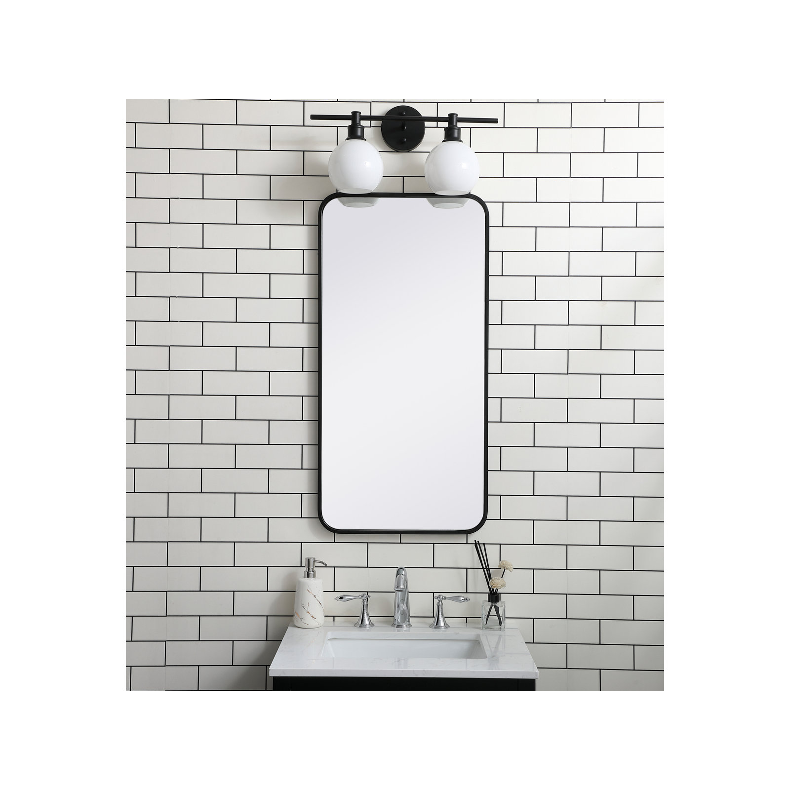 Sabine Metal Rounded Rectangle Wall Mirror, Black, 36" x 18"