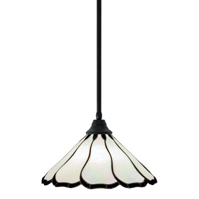 Stem Hung Pendant Shown In Matte Black Finish With 16" Pearl & Black Flair Art Glass