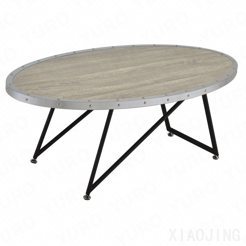 Table basse ovale en chêne gris patiné et noir