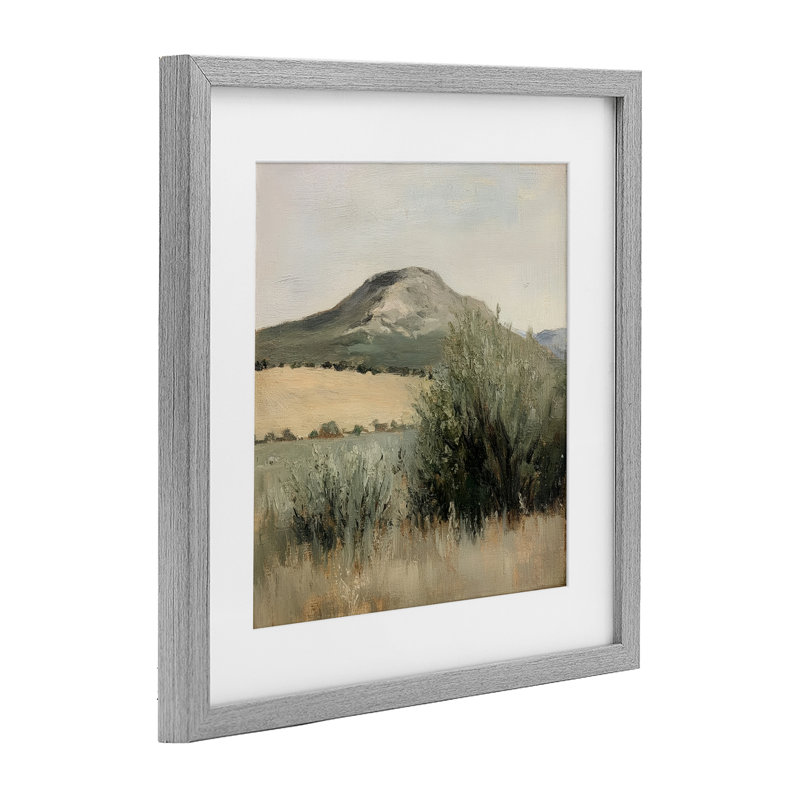 «Spring Mountain Meadow Landscape», reproduction d'art sous verre encadrée par Petal Prints Design, Cadre de ferme gris