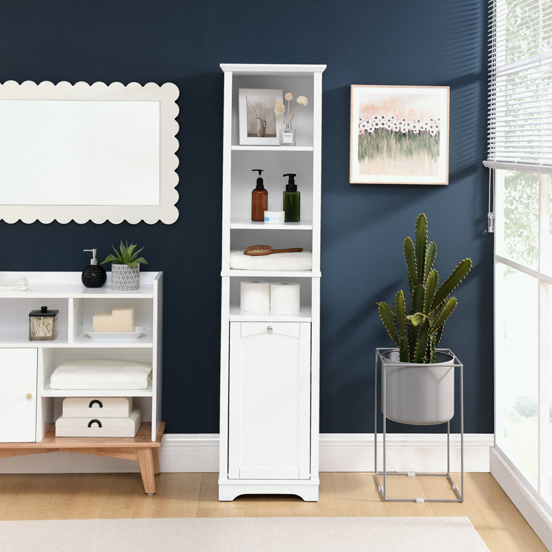 Bathroom Storage Cabinet with 4 Adjustable Shelves and Hidden Storage Space, White