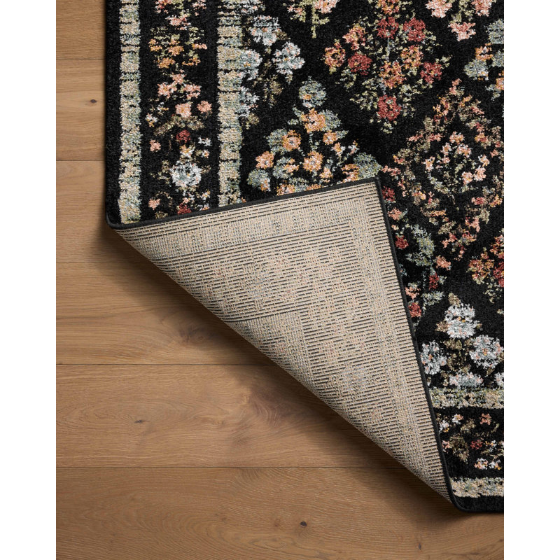 Tapis noir Rifle Paper Co. x Loloi Laurel, Rectangle 2 pi 8 po x 4 pi
