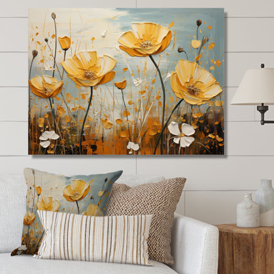 «Yellow Grey Buttercups Golden Glow Patchwork», reproduction sur toile