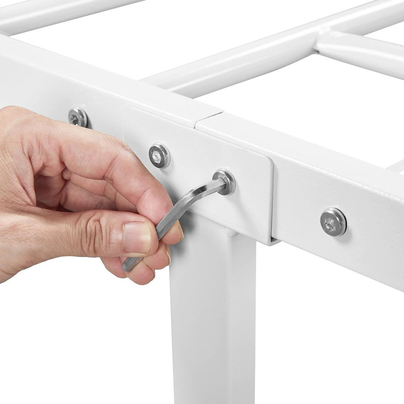 Delaenie Metal Platform Bed, Simple, Blanc