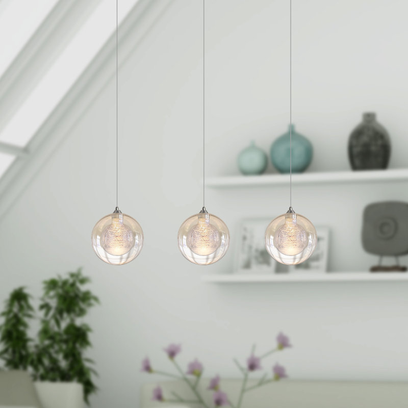 Luminaire suspendu linéaire pour îlot de cuisine à 3 lumières DEL Riverdale, Chrome
