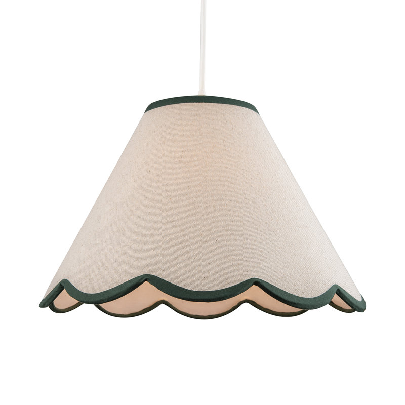 Scallop Edge Natural Textured Linen Coolie Lamp Shade With Trims By, Green