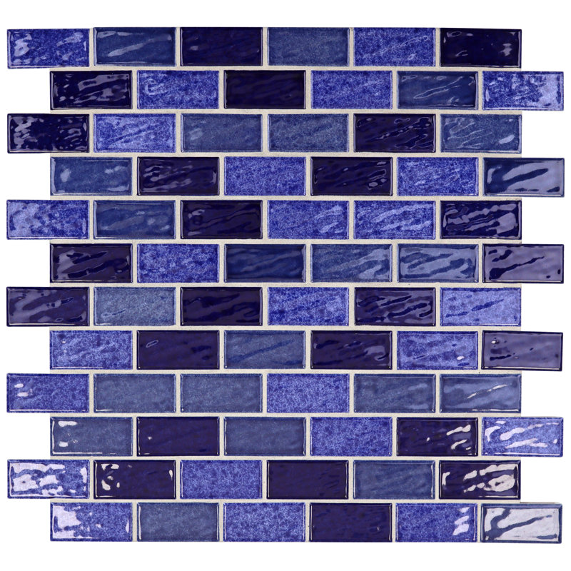Swimming Pool Series 1" X 2" Porcelain Mosaic Tile, Blue Wave