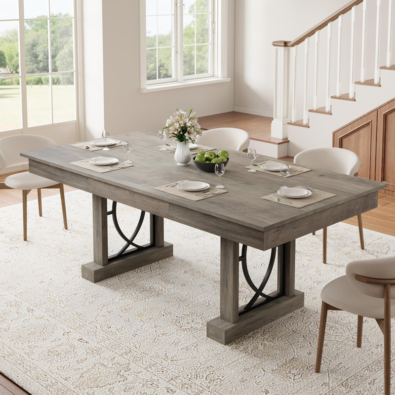Table de salle à manger de 71 pouces avec deux tiroirs de rangement, finition en bois robuste, surface imperméable et résistante à la chaleur pour une salle à manger moderne