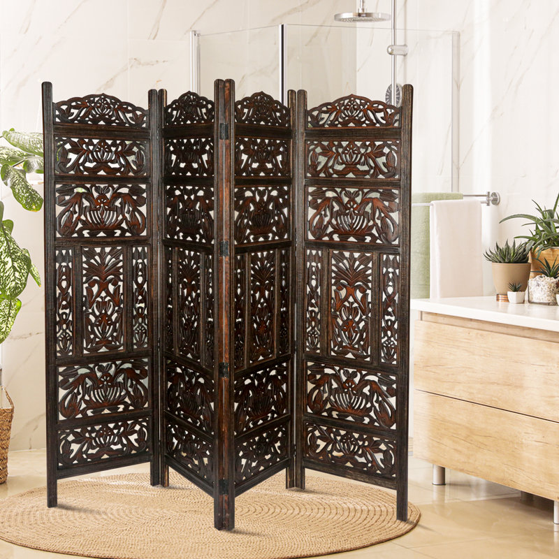 Broomsedge 200cm W x 180cm H 4 - Panel Folding Room Divider, Dark Brown