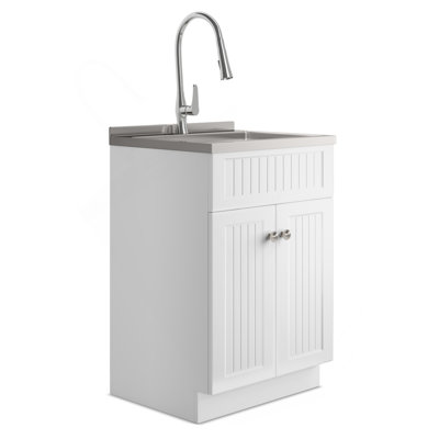 Beckham - 24" Laundry Cabinet With Faucet And Stainless Steel Sink - White