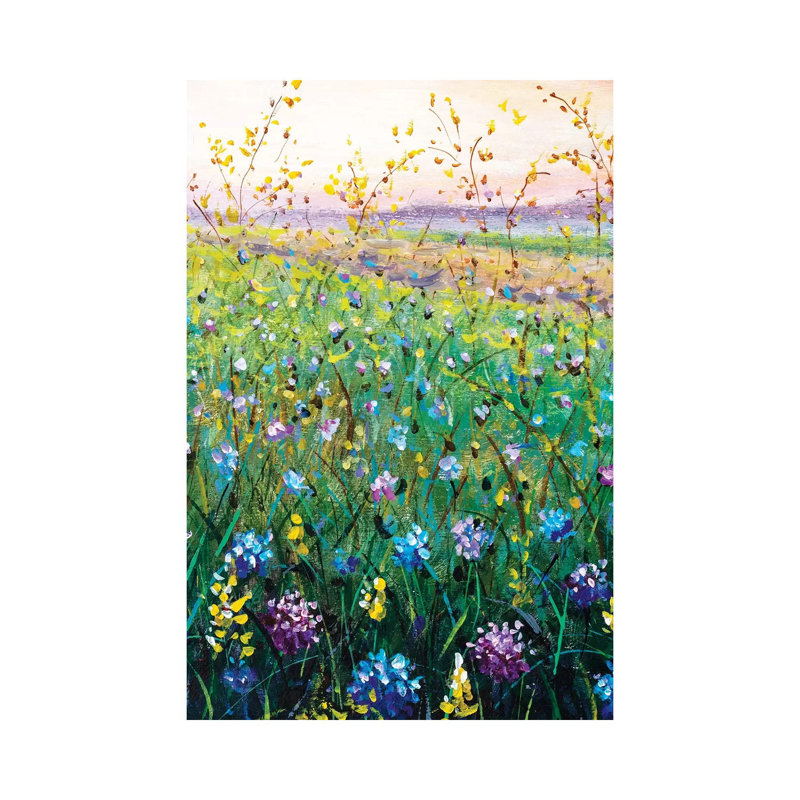 Beautiful Flower Wildflowers Landscape Art 1 Piece Painting on Canvas, 20.32 cm H x 30.48 cm W, Wrapped Canvas