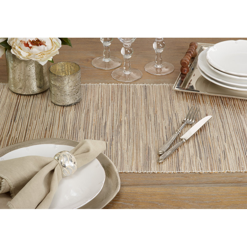 Bevis Shimmering Woven Nubby Natural Table Runner, Natural, 72" x 16"