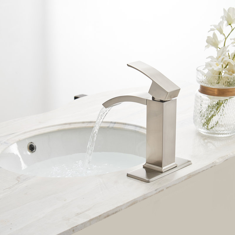 Waterfall Single Hole Single-Handle Low-Arc Bathroom Sink Faucet, Brushed Nickel