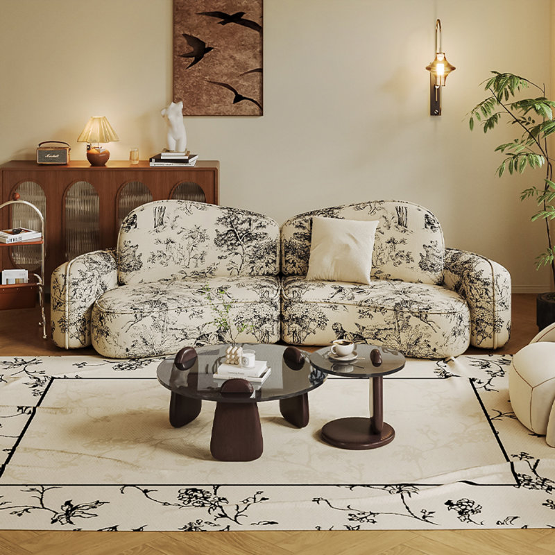 Canapé moderne incurvé de style crème, H 30,71 po x l 94,49 po x P 28,35 po