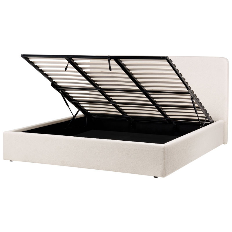 Upholstered Lift Up Storage Ottoman Bed, Super King (6'), White
