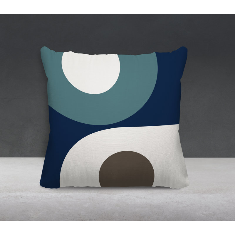 Pitto Outdoor Reversible Throw Pillow, 19W" x 19H", Turquoise/Beige/Navy Blue