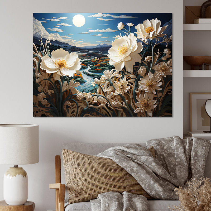 «White Crimson Bloom Garden Serenade», reproduction sur toile, Toile tendue, H 30 po x l 40 po x P 0,5 po
