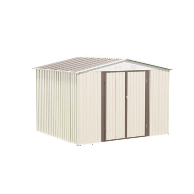 10x8 Feet Outdoor Storage In Cream White, Garden Shed With Aluminum Alloy Frame, Hinge Door And Foundation For Big Tool Building Room Shed, White Door, Air Circulation