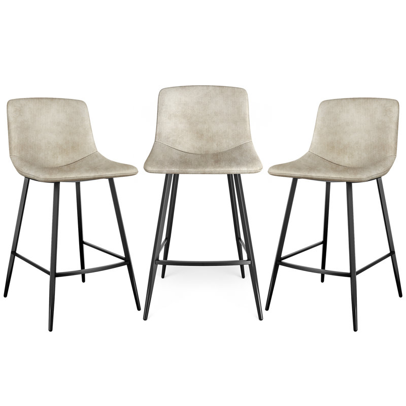 Nevaeah Upholstered Counter Stool with Metal Frame, Beige, 3