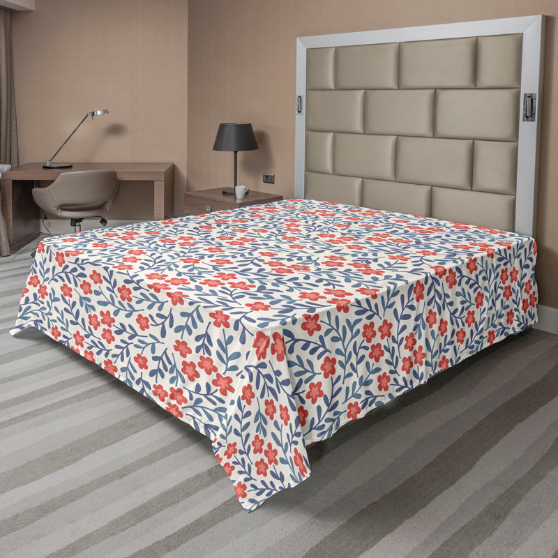 Ambesonne Top Flat Sheet Royal, King Flat Sheet, Red Blue White Floral 12
