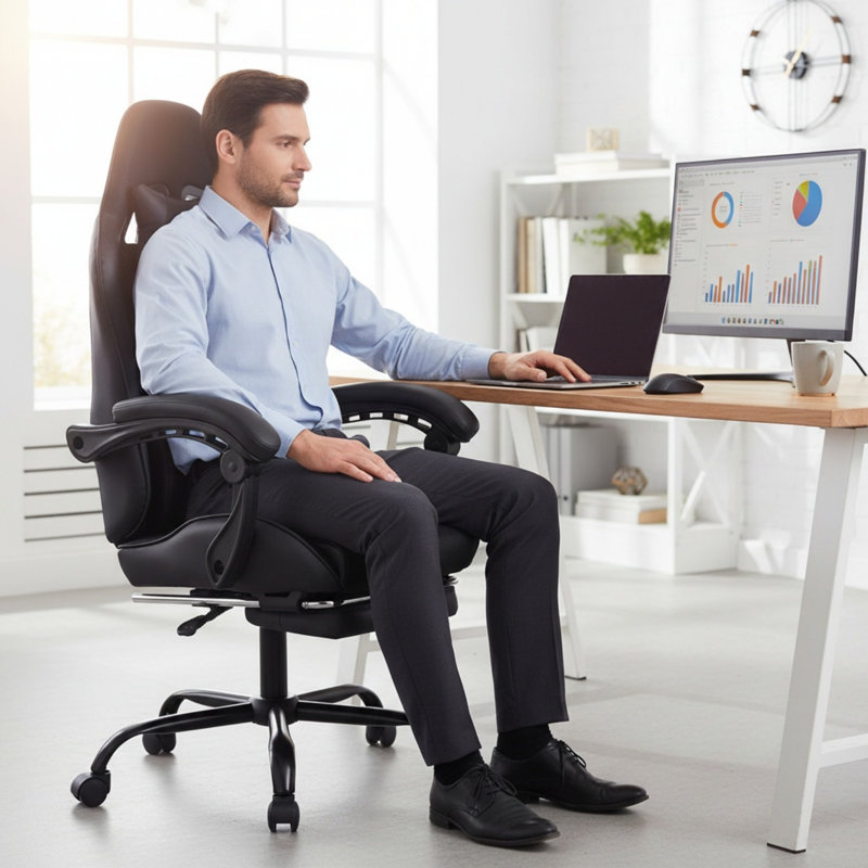 Racing Style Gaming Chair with Massage, Ergonomic PU Leather Computer Chair, High Back Reclining Office Chair with Lumbar Support