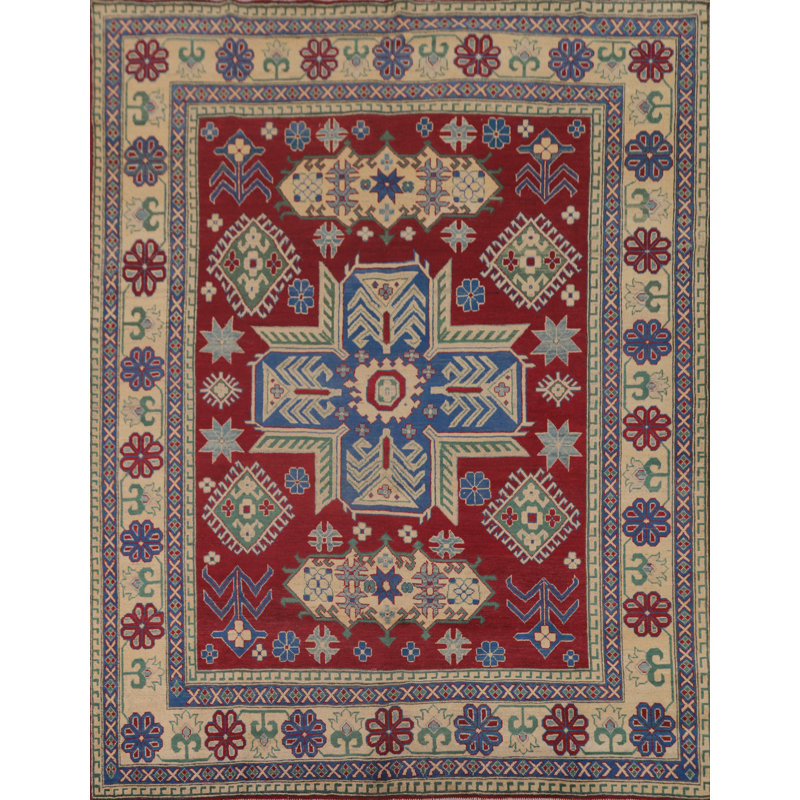 Red Geometric Kazak Oriental Area Rug 8