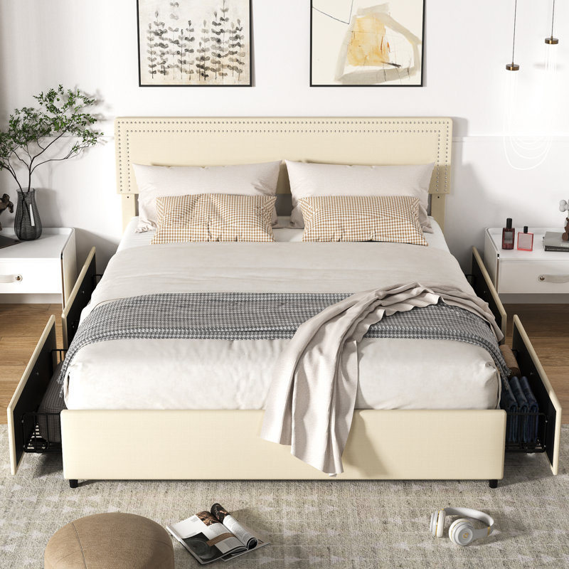 Upholstered Metal Platform Storage Bed, Full / Double