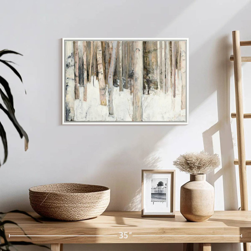 Lumière chaude d'hiver III, 19 po x 13 po, Cadre flottant blanc