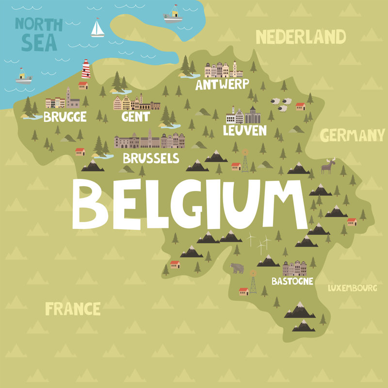 Map Of Belgium by BonneChance - Wrapped Canvas Print, 30cm H x 30cm W x 3.8cm D