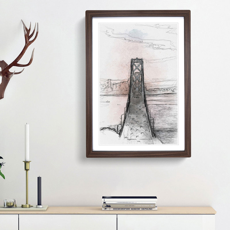 Bridge in San Francisco in Abstract - Picture Frame Graphic Art Print, 87cm H x 62cm W x 2cm D, Walnut Framed