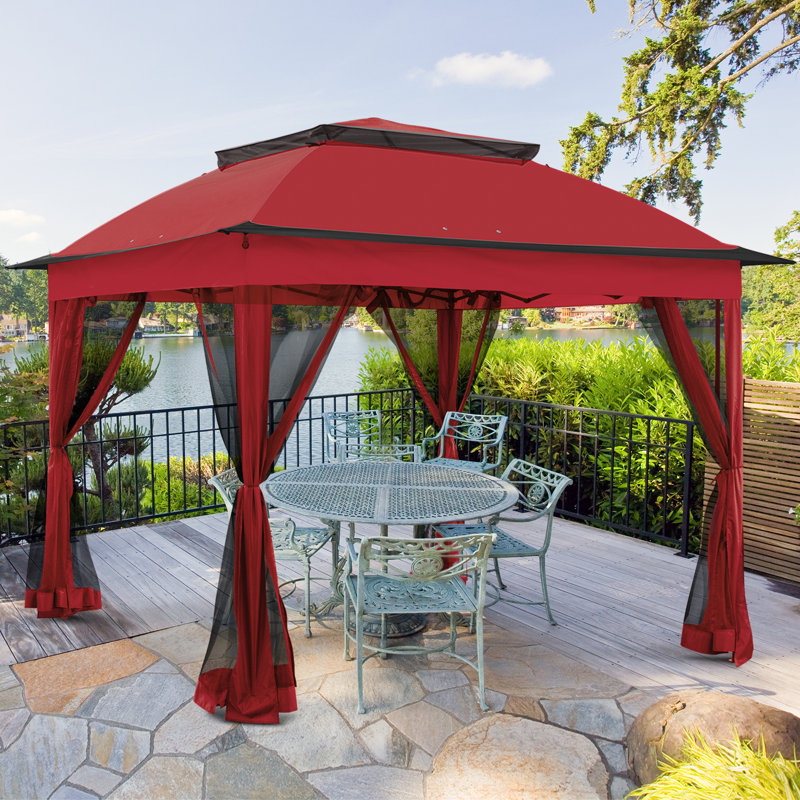 Red Steel Pop-Up Gazebo with Mesh Sidewalls