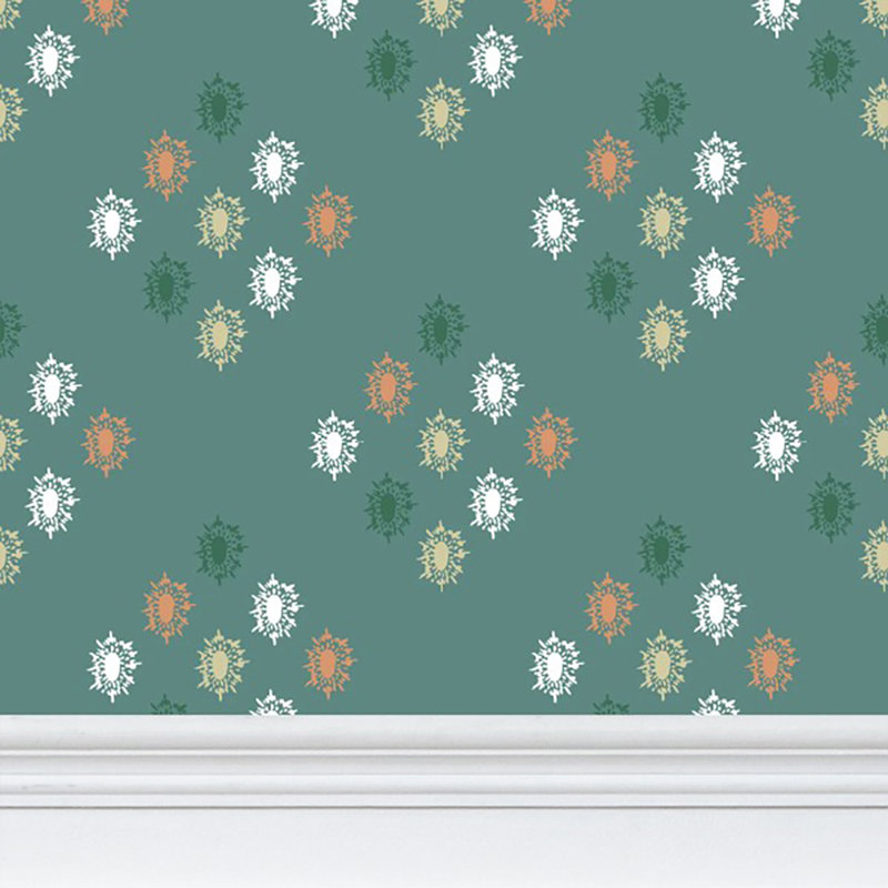 British Brooch Large Repeat Luxury Wallpaper, Teal Green, Matte Paper