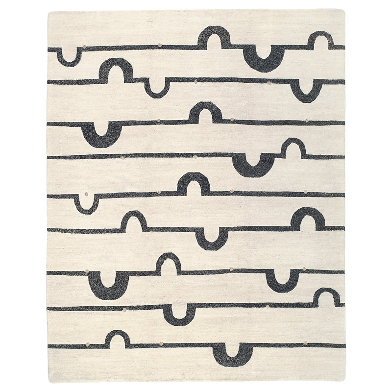 Chant Striped Area Rug in White/Black, Rectangle 2' x 3'