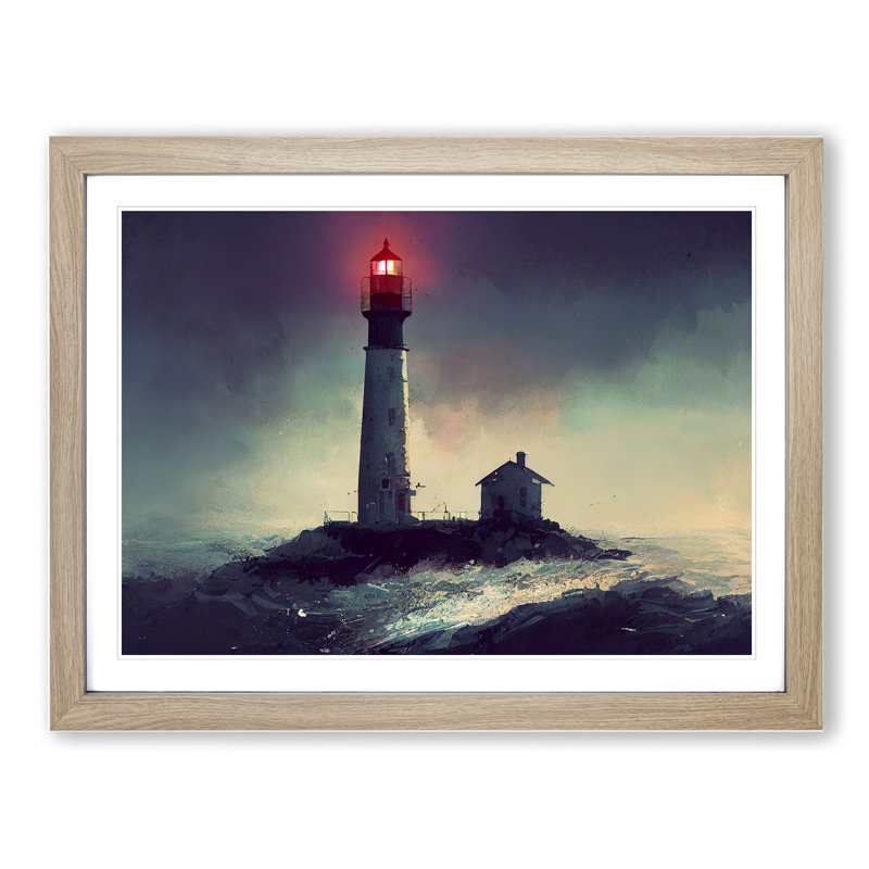 Victorious Lighthouse - Framed Print, 34cm H x 46cm W x 2cm D, Oak