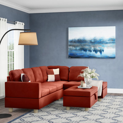 Canapé en forme de L Betson de 103,5 po de largeur et chaise longue rouge foncé avec repose-pieds